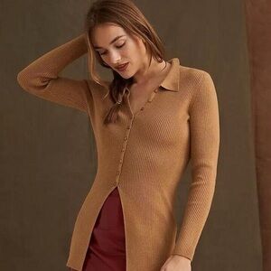 ANTHROPOLOGIE Maeve Rib Slim Cardigan Button Front, Size Small